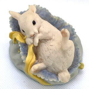 Baby Bunny Rabbit Blue Hat Bonnet Aynsley MasterCraft Hand Painted England VTG